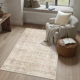 3x5 Beige Area Rug Washable Vintage Neutral Non Slip Distressed Entryway Rugs, Soft Low Pile Retro F