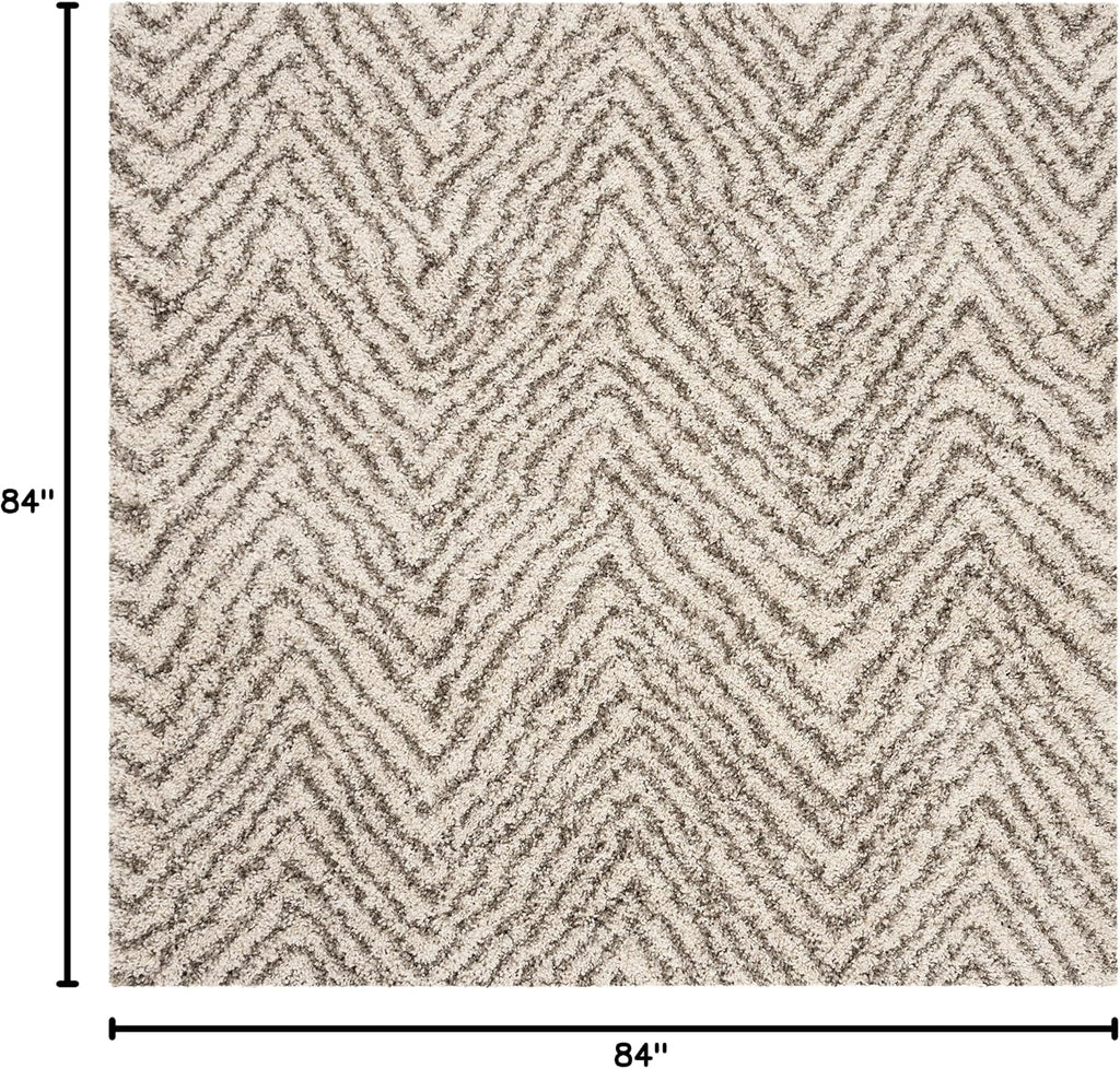 Hudson Shag Square Rug 7', Plush Chevron Ivory & Grey SGH375A