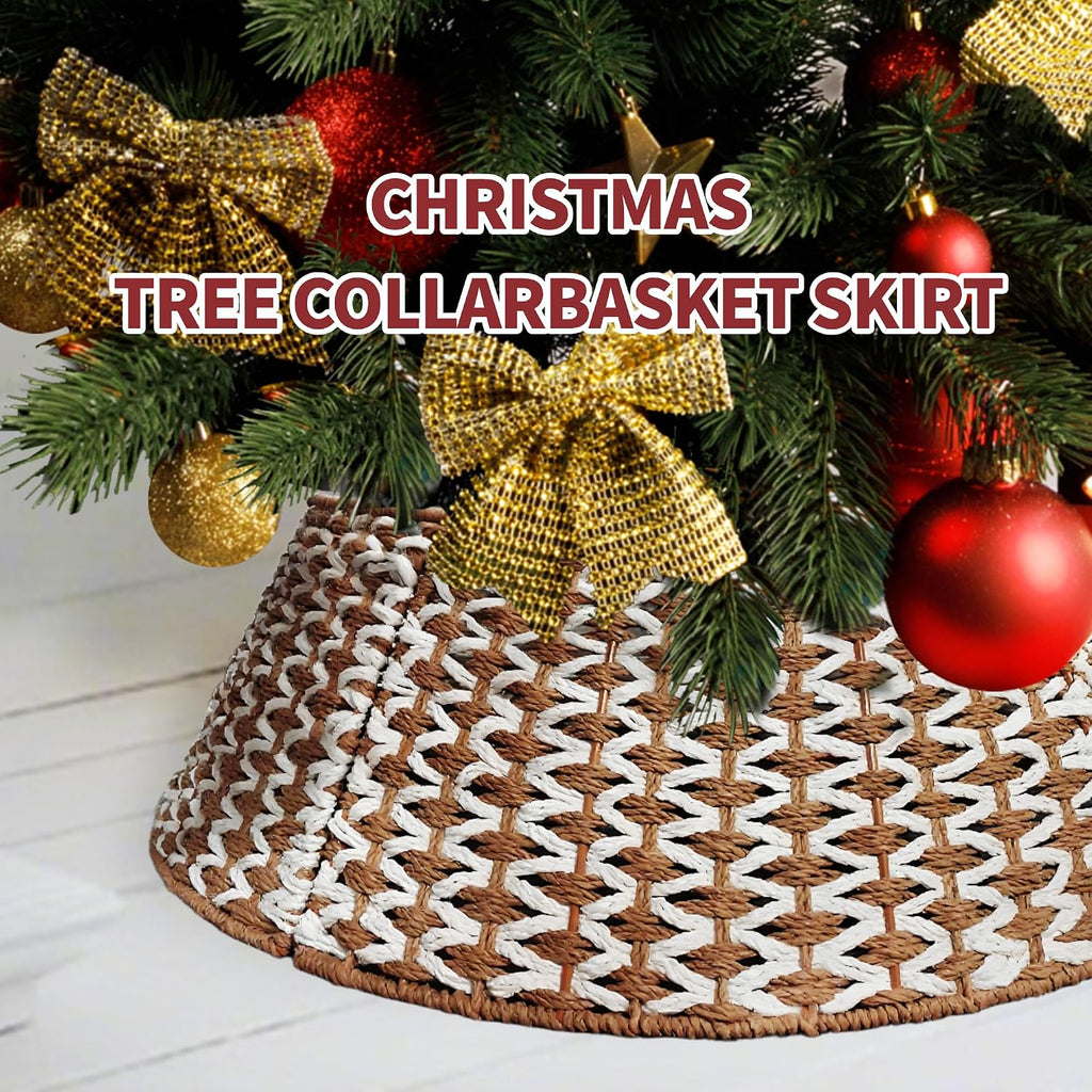 27'' Christmas Tree Collar Handmade Xmas Tree Basket Base Cover Woven Rustic Farmhouse Tree Collars Holiday Tree Ring