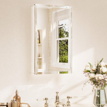 14 x 24 Medicine Cabinet with Tempered Beveled MirrorWhiteVanity Mirror with Storage Aluminum Cabinet DTC Hinges