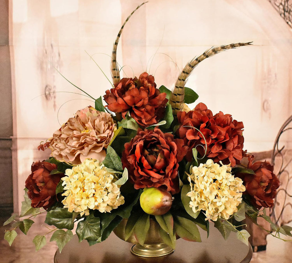 Burgundy and Gold Silk Peony Centerpiece