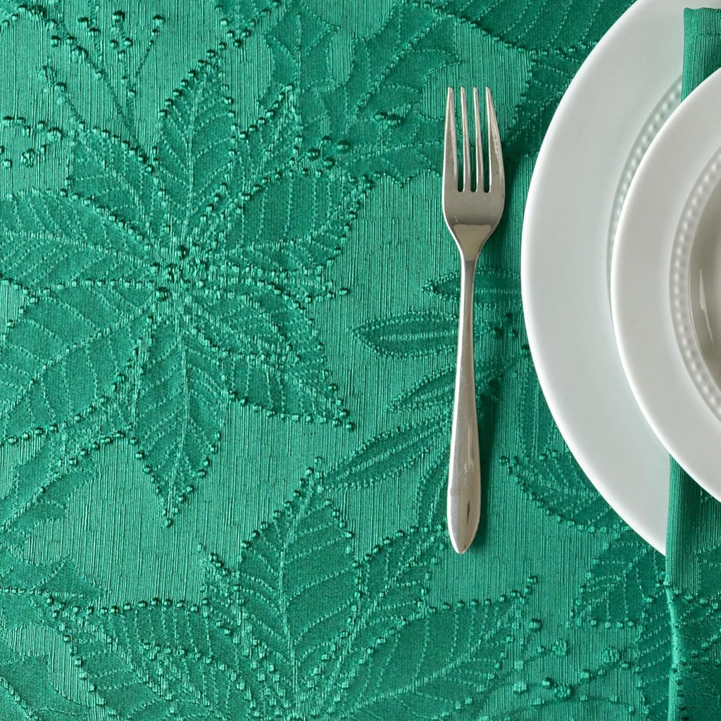 Poinsettia Palace Damask Fabric Table Cloth, Holiday, Winter, and Christmas Tablecloth (Poinsettia P