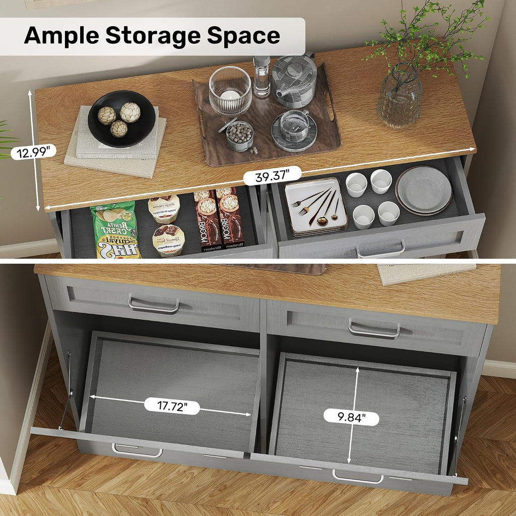Double Tilt Out Trash Can Cabinet, 2 x 10 Gallons Hidden Garbage Recycling Cabinet with Hideaway Drawers Pet Proof