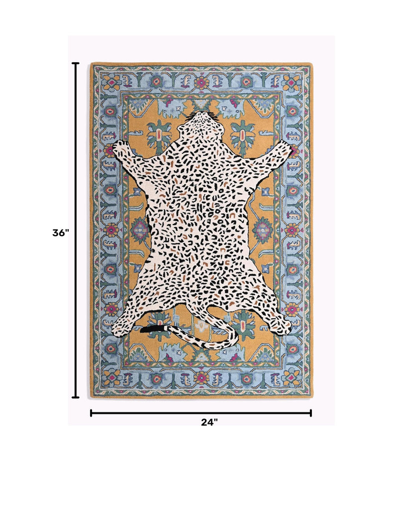 Handmade Leopard Wool Area Rug with Traditional Oushak Motif - Animal Print Cheetah Rugs | Plush Texture, Vintage