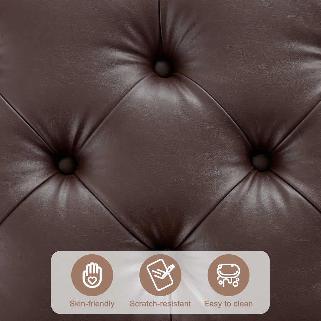 35" Large Storage Ottoman Coffee Table, Square Ottoman, Brown | Oversized Square Ottoman with Storage, No Assembly