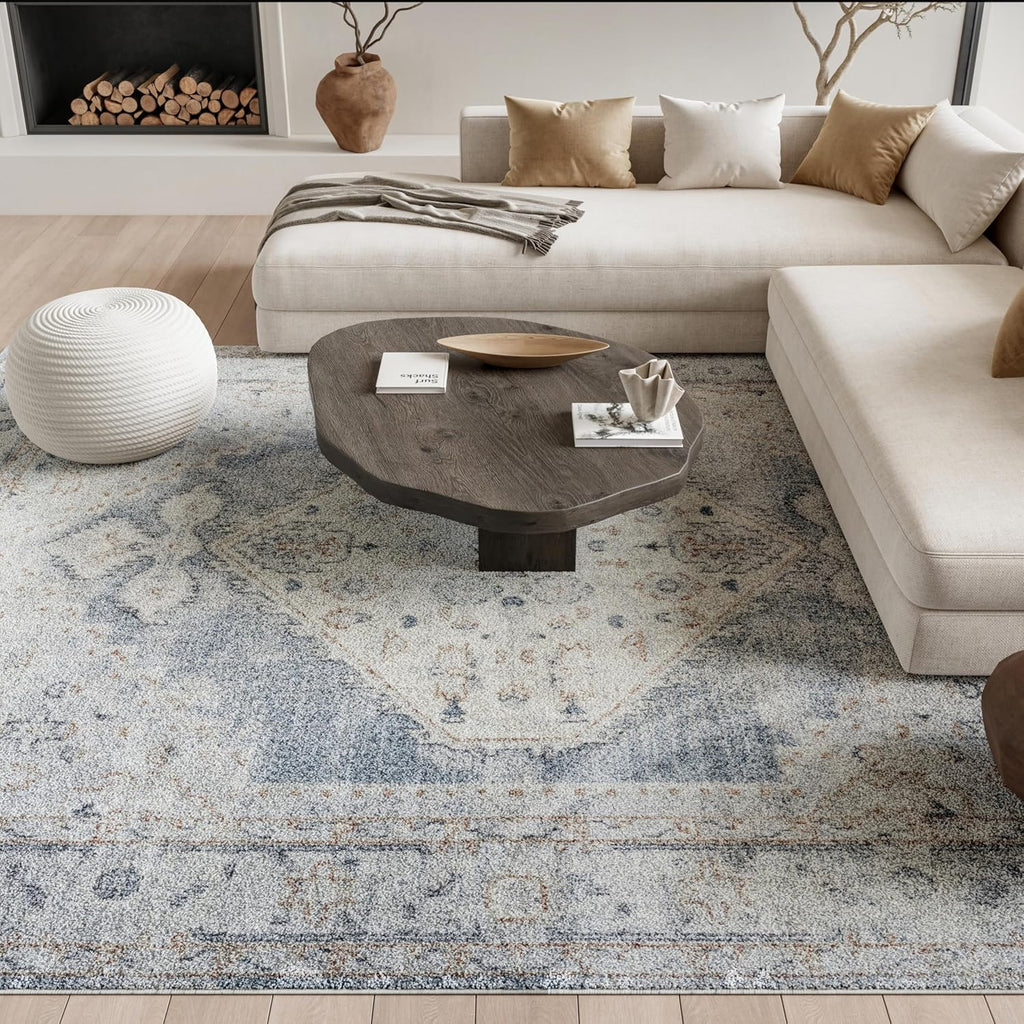 Home Astra Machine Washable Light Blue 9' x 12' Area Rug - Easy Clean, Non Shedding, Bed Room, Livin