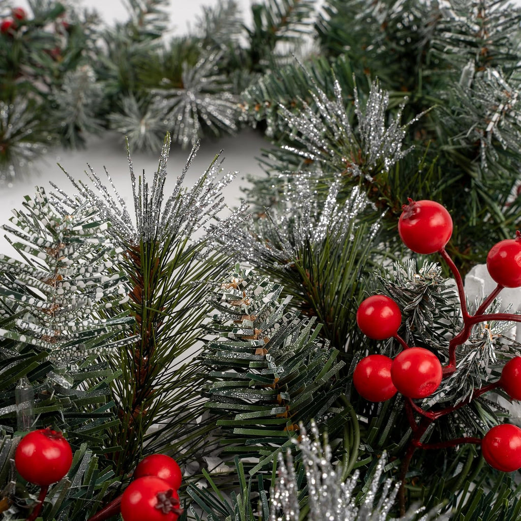 Pre-Lit Artificial Christmas Garland, Snowflake Garland, 50 Warm White Lights, Decorated with Pine Cones and Berry