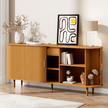 71" Sideboard Buffet Cabinet with Storage, Large Credenza with Sliding Doors and1 Drawer, Mid Century Modern Coffee Bar
