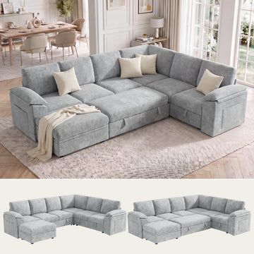 108 Inch Modular Sectional Sofa, Sleeper Sectional with Pull Out Couch Bed