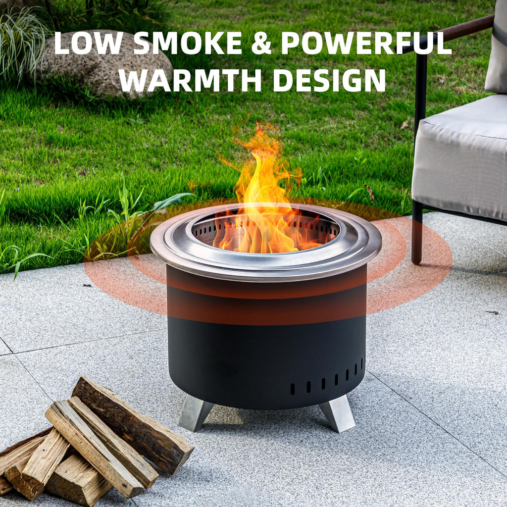 22 Inch Smokeless Fire Pit with Ash Pan Outdoors Black