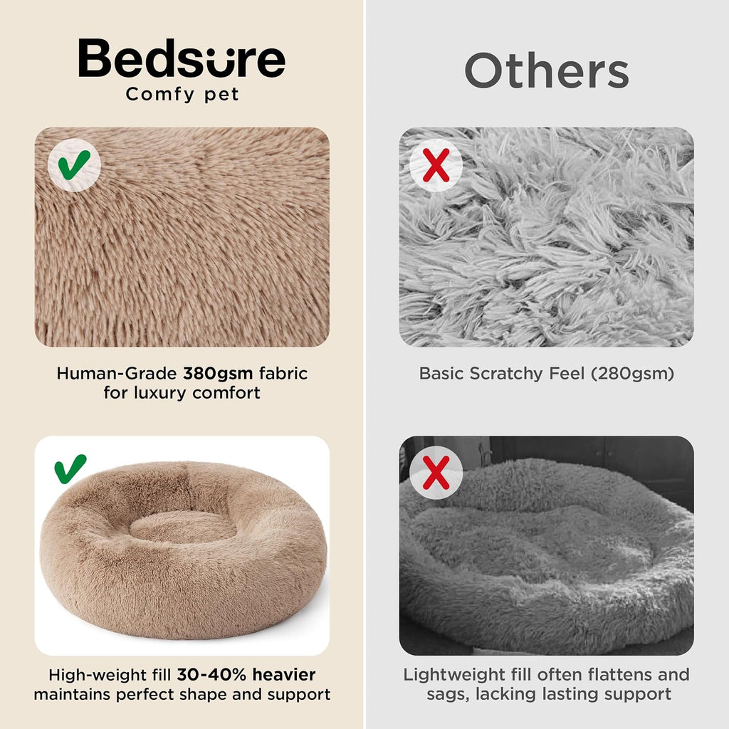 Calming Cat Beds Donut Round Washable Kitten Bed, 20 inches Camel