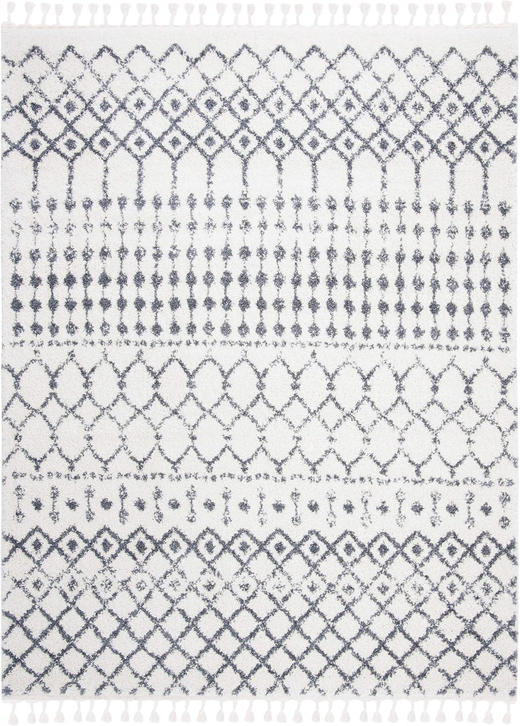 Berber Fringe Shag Collection Area Rug, Cream & Dark Grey, Moroccan Design, Non-Shedding & Easy Care