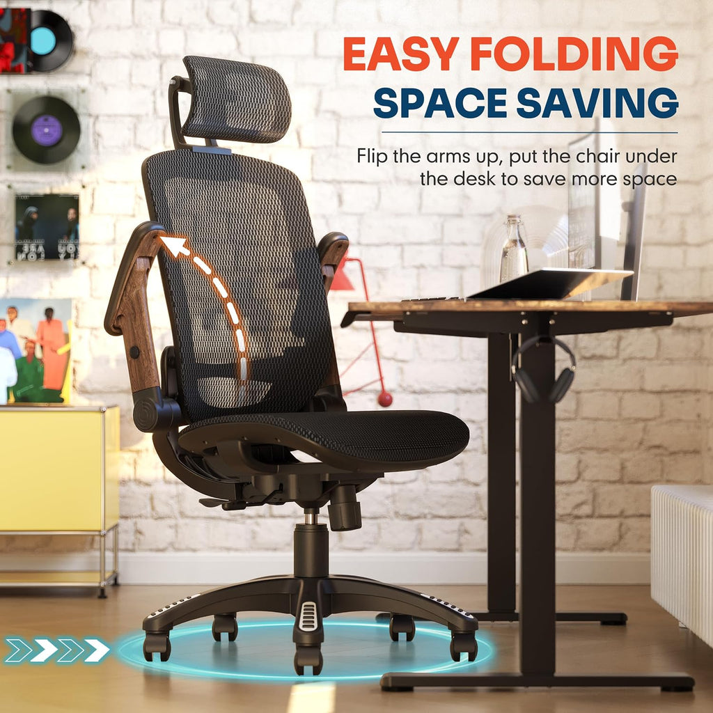 Ergonomic, High Back Home Desk Chair with Headrest, Flip-Up Arms, 90-120° Tilt Lock and Wide Cushion, Big and Tall