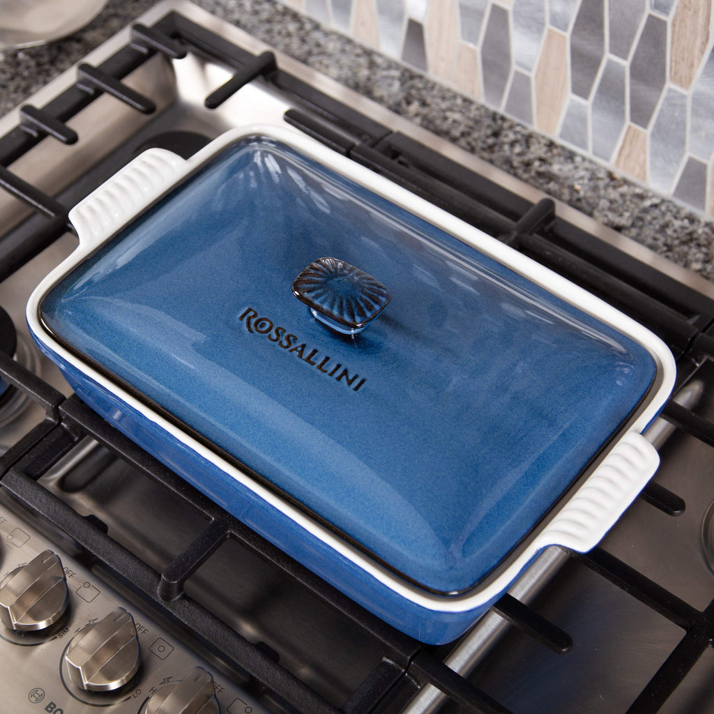 Stoneware Casserole Dish with Lid, 4.23 Quart, Reactive Blue
