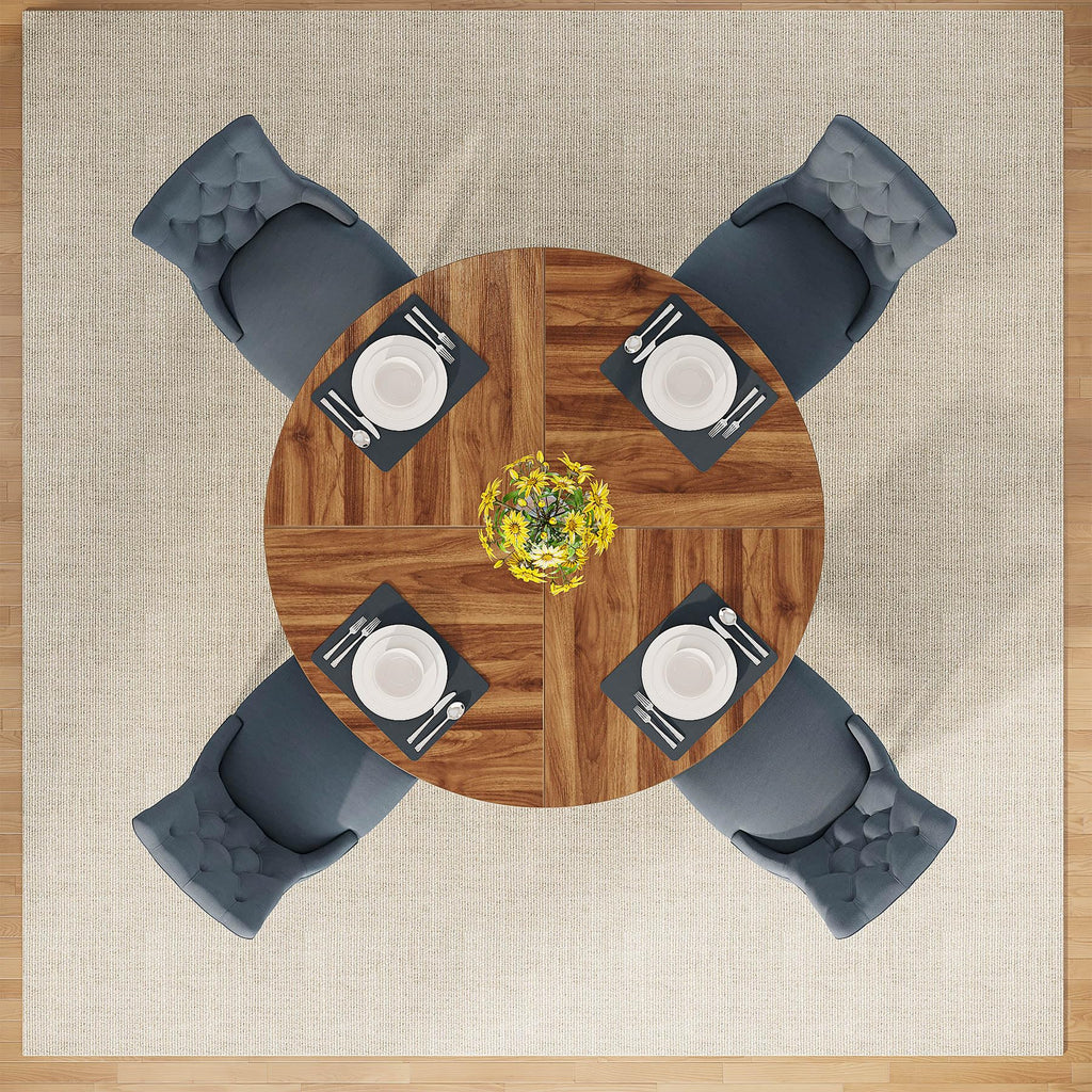 47 inch Round Dining Table Wood Kitchen Table, 47" Dinner Room Tables for 4-6, Farmhouse Accent Furniture with