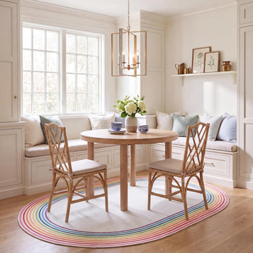 Braided Indoor/Outdoor Oval Rug, Ivory & Rainbow BRD326A