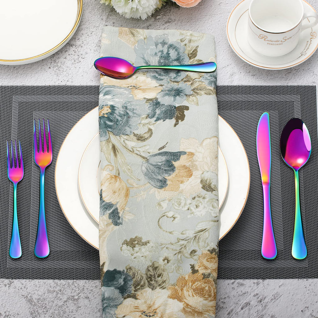 Rainbow Silverware Flatware Set for 8, 40 piece Stainless Steel Colorful Cutlery With Titanium Plated, Tableware