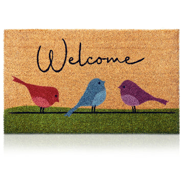 Coir Welcome Mat, Non-Slip, Colorful Birds, 24 x 36 in