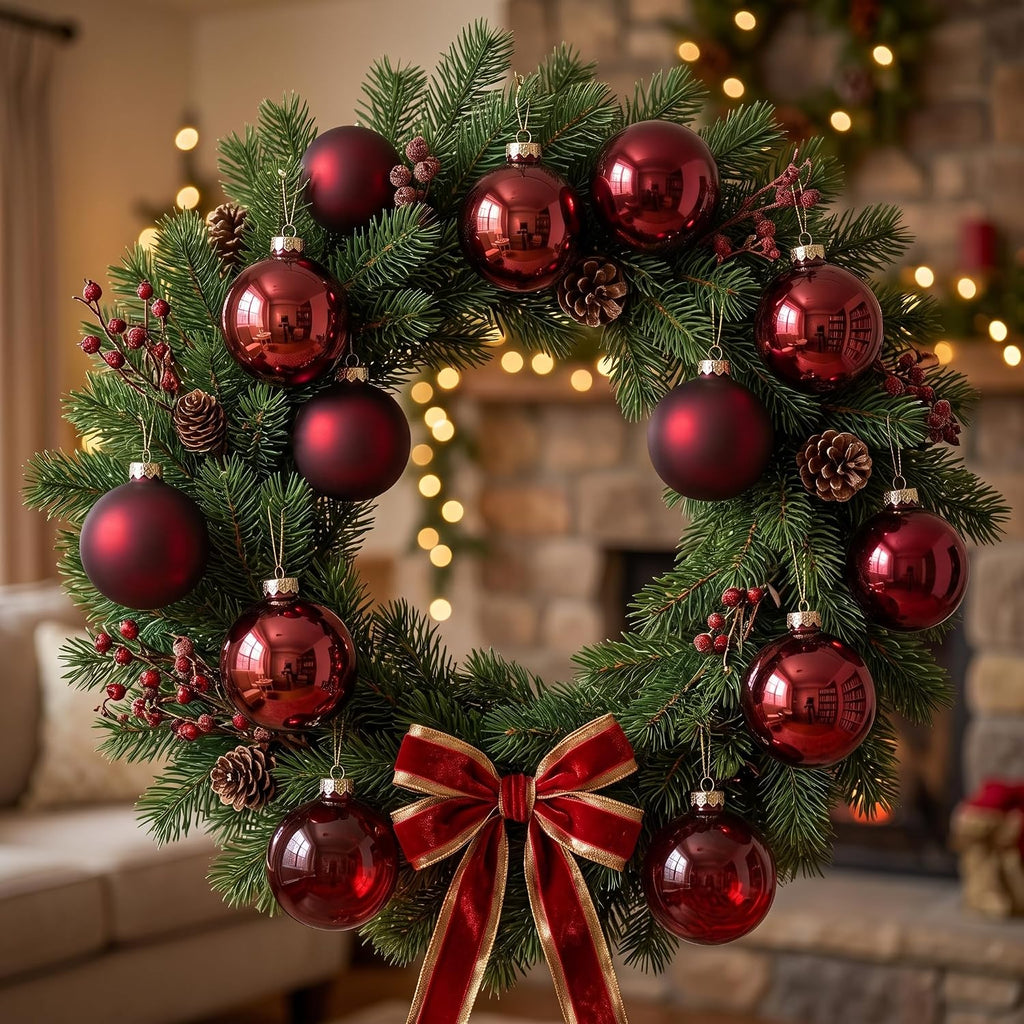 12Pcs Burgundy Red Glass Christmas Balls Ornament for Tree, 2.36''
