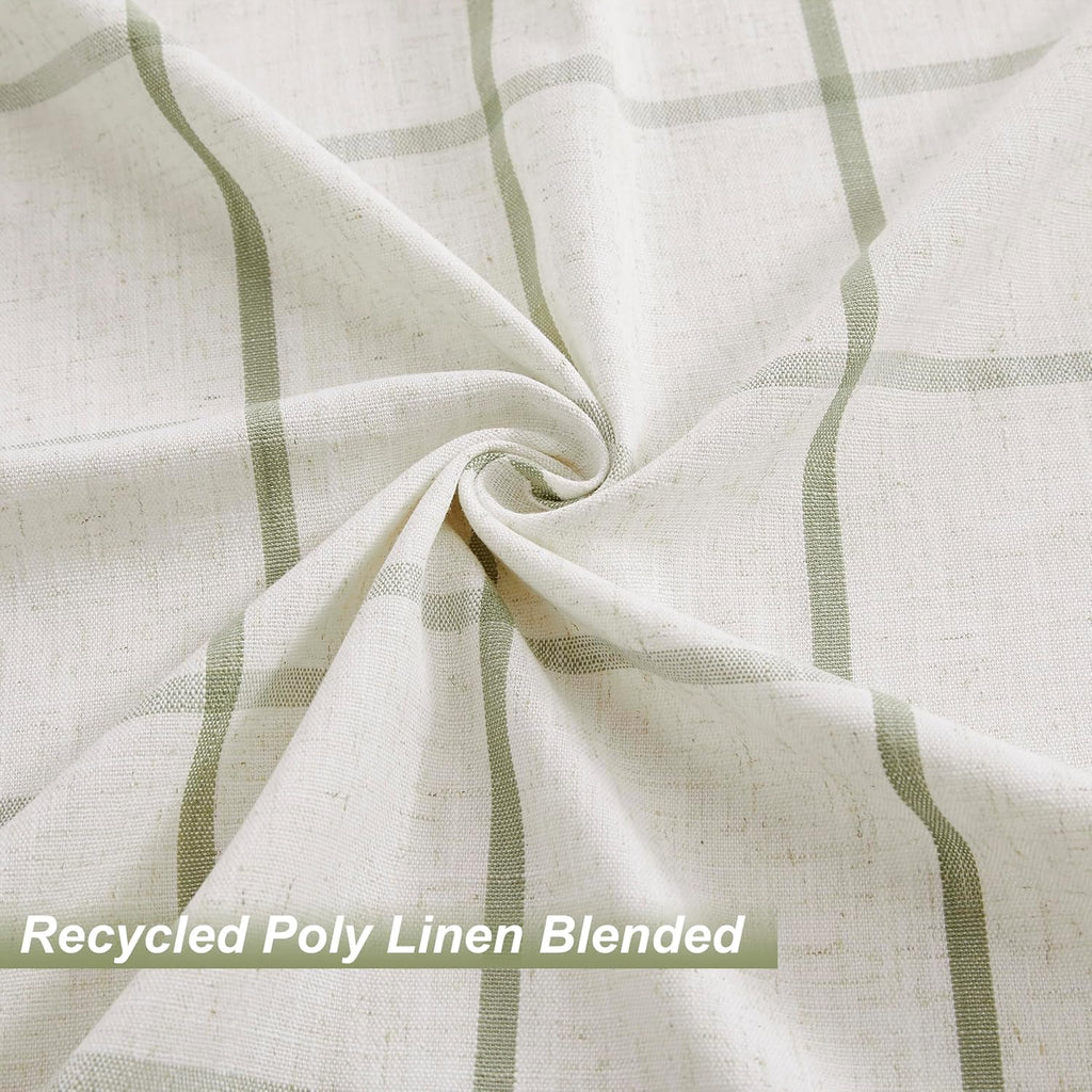 Sage Green Plaid Linen Pinch Pleated Semi Sheer Curtains Checkered Light Filtering Window Panels 84 inches Long for Living Room Bedroom Rustic Pleat Drapes with Back Tab Hooks 40" Wx84"Lx2