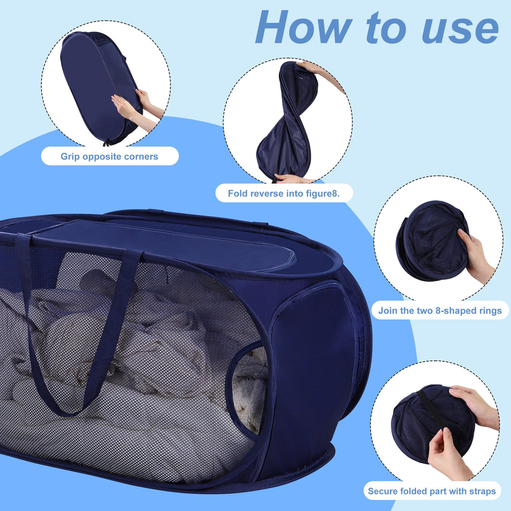 4 Pcs Mesh Popup Laundry Hamper, Opening Laundry Basket, Popup Laundry Basket with Durable Handles, Foldable Pop-up