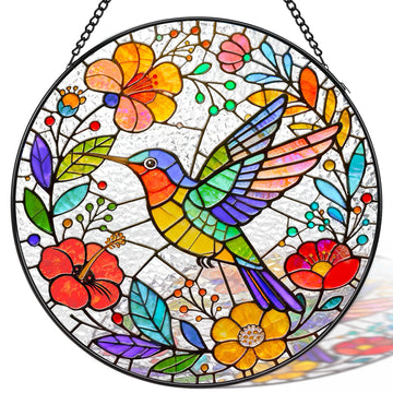 Hummingbird Suncatcher Stained Glass Window Hanging, 7.87 Inch Colorful Bird Sun Catchers Indoor Window Decor