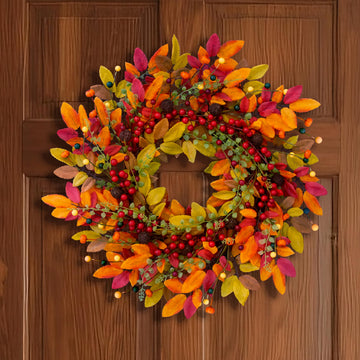 22 Inch Berry Branches Fall Wreath for Front Door Outside with Red Berries