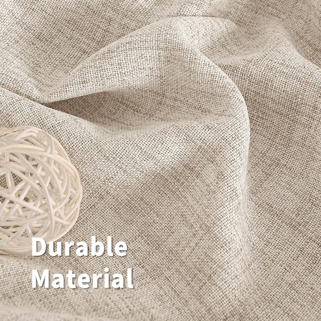 Short Linen Curtains 30 Inch Length Over Sink, Rod Pocket Textured Window Drapes Light Filtering Semi Sheer Cafe - Set of 2