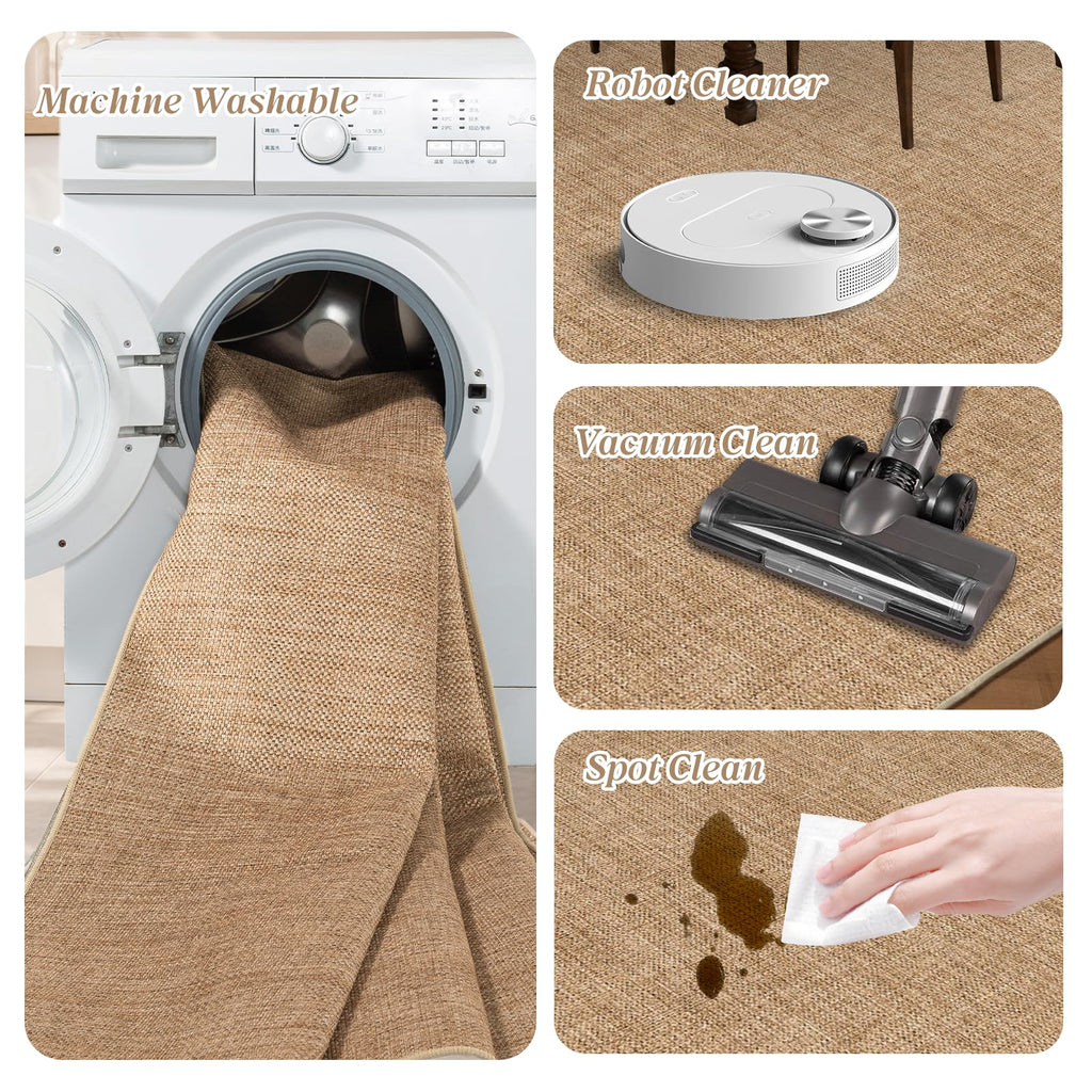 5×7 Easy Jute Rug Washable Rugs Low Pile Outdoor Indoor Farmhouse Neutral Non Slip Rug Modern Carpet Door Mat for