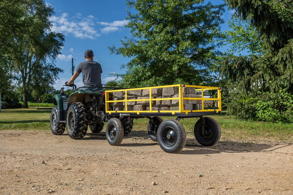 Steel Garden Cart, 4-Wheel Yard Cart, 1400 lb Capacity | Removable Sides, Convertible hand or tractor tow handle