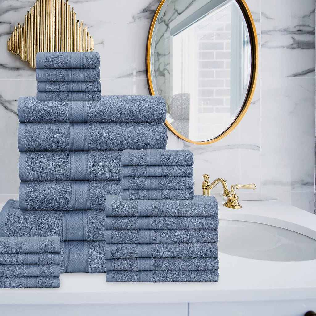 24 Piece Bath Towels Set - 100% Cotton 24 PC Bulk Pack Hotel Spa Towel Set- 2 XXL Oversized Big Towels, 4 Bath