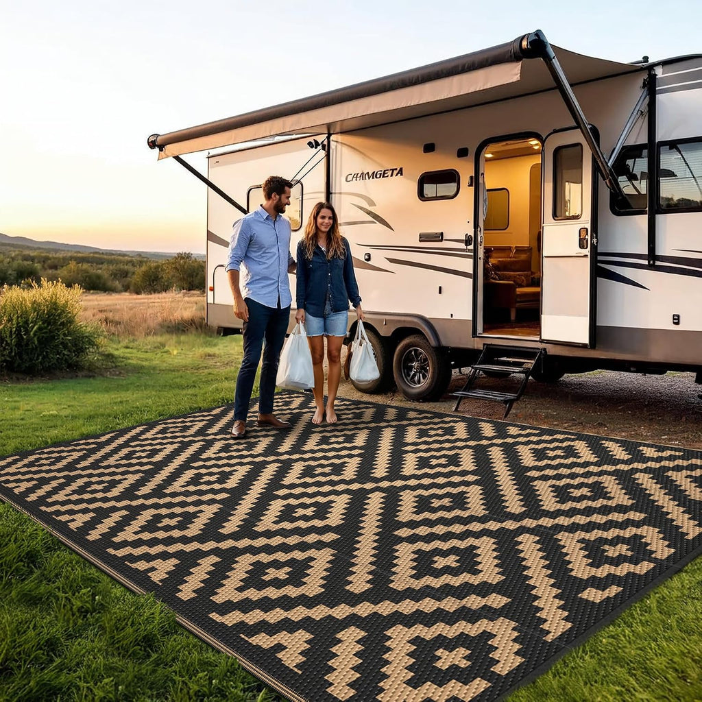 Outdoor Rug, Waterproof Plastic Rugs, Black Brown