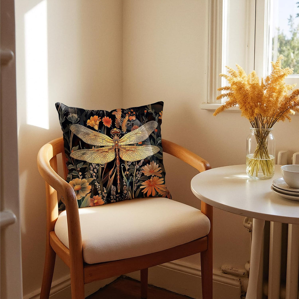 Rustic Autumn Floral Dragonfly Pillow Covers 18x18,Dragonfly Gifts for Women,William Morris Inspired Vintage Dark
