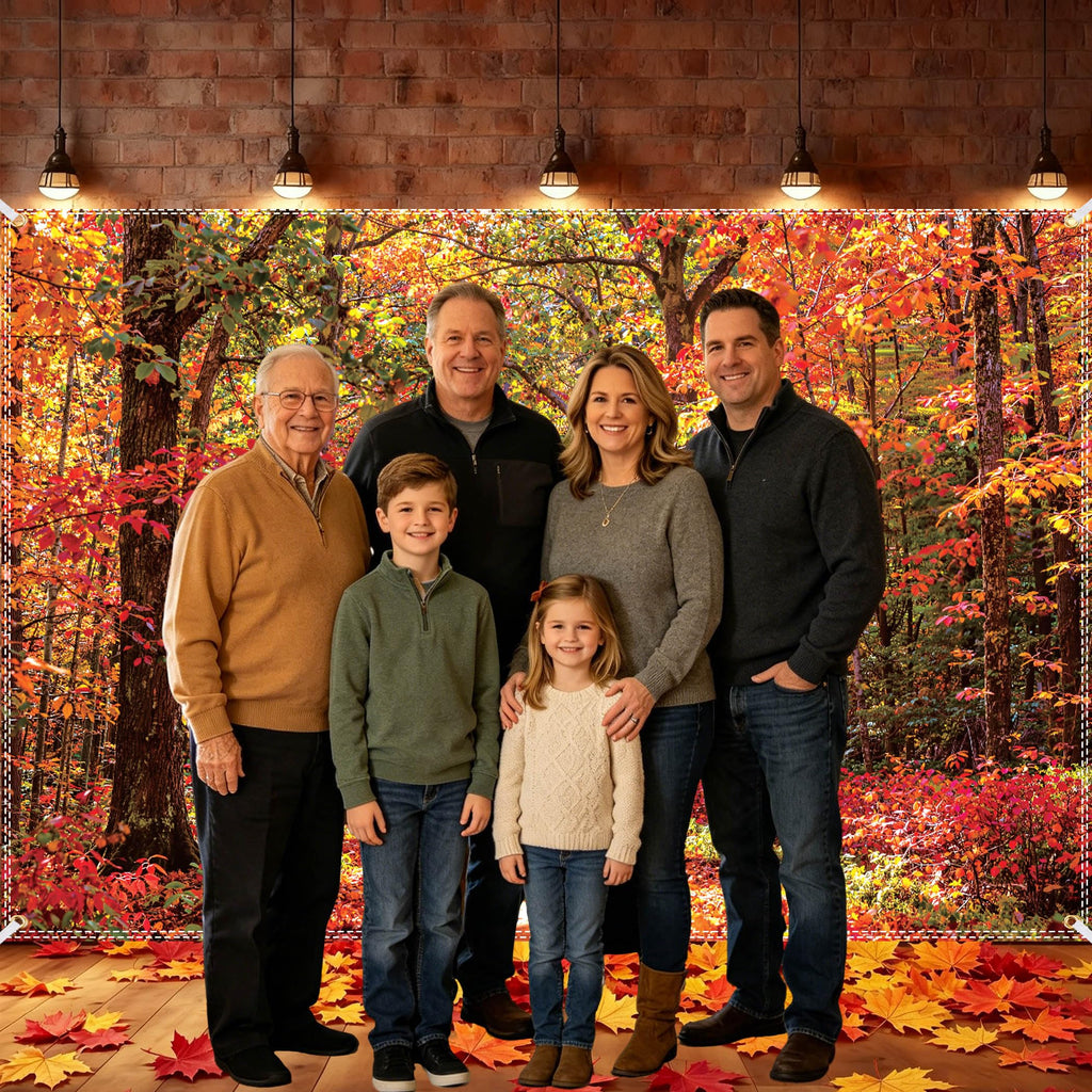 Fall Backdrops 10×6.5Ft with 100pcs Dual‐Color Maple Leaves for Photography