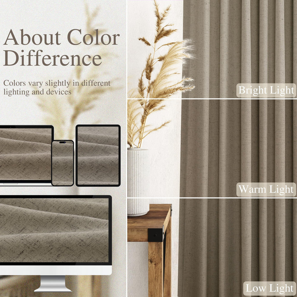 Mocha Linen Curtains 90 Inch Length 2 Panels Set Rod Pocket Back Tab Window Drapes Light Filtering Modern Farmhouse