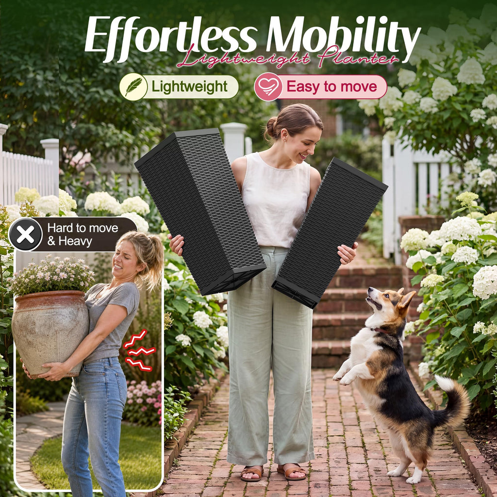 24" Tall Plastic Planters with Drainage Holes Front Porch Set of 2