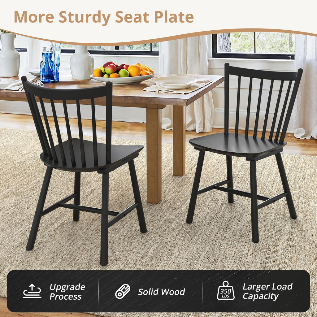 Upgraded Dining Chairs Set of 4, Farmhouse Wooden Spindle Back Kitchen Chairs, Windsor Dining Chairs, Black