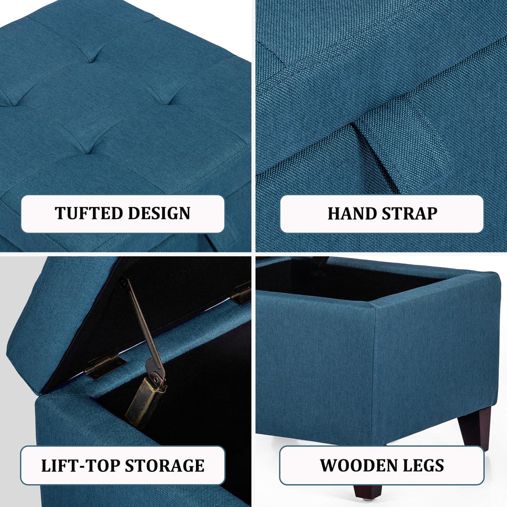 Square Fabric Storage Ottoman with Tufted Flip Top, 18x18x15