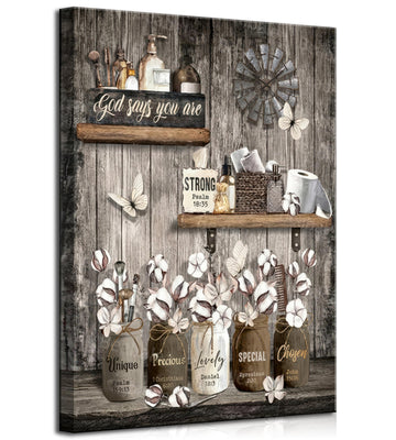 Rustic Farmhouse Bathroom Canvas Wall Art 16x24Inches