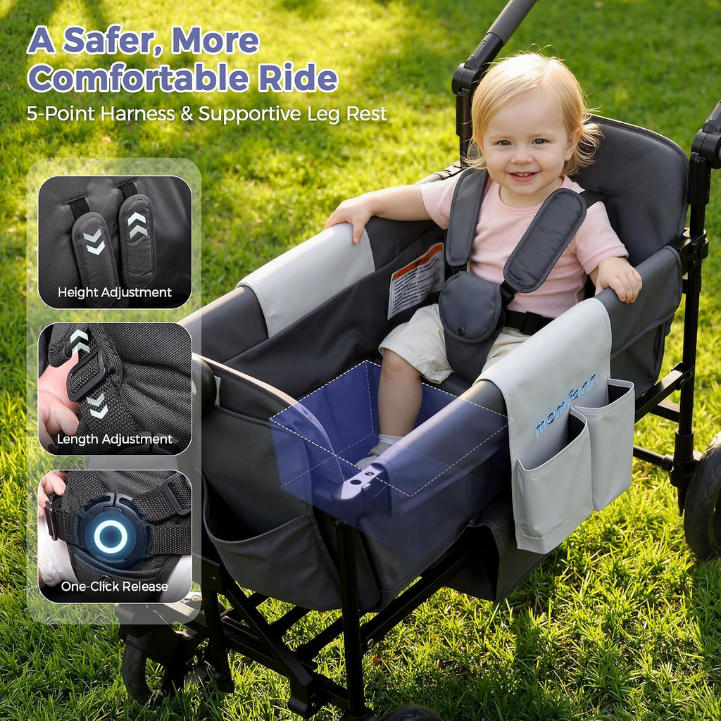 Wagon Stroller for 2 Kids, All-Terrain Foldable Baby Wagon, Gray