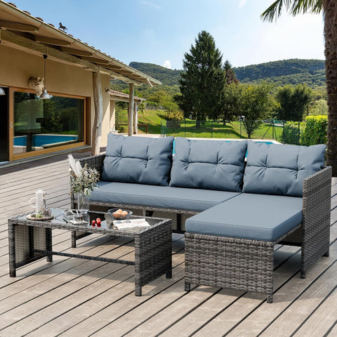 3-Piece Outdoor Patio Furniture Sets, Wicker Patio Conversation Sets