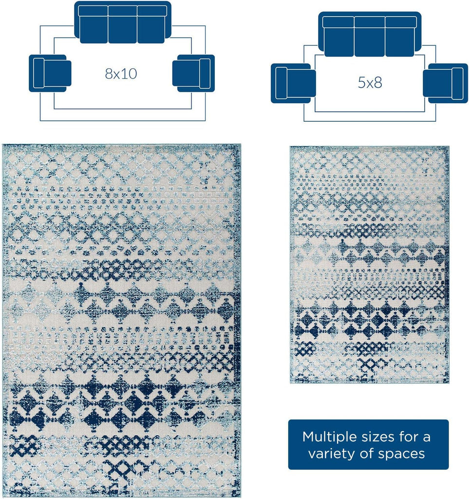 R-1178A-58 Reflect Giada Distressed Vintage Abstract Diamond Moroccan Trellis 5x8 Indoor and Outdoor Area Rug, Ivory