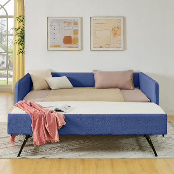 Full Size Upholstery Tufted Daybed with Erectable Trundle, Full to King Design Modern Extendable Boucle Sofa Bed