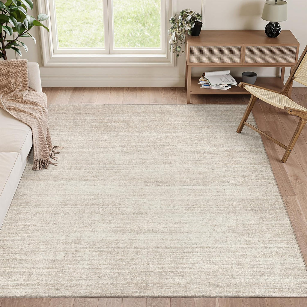 5x7 Washable Stain Resistant Area Rug, Non-Slip Printed Carpet for Living Room Bedroom Beige