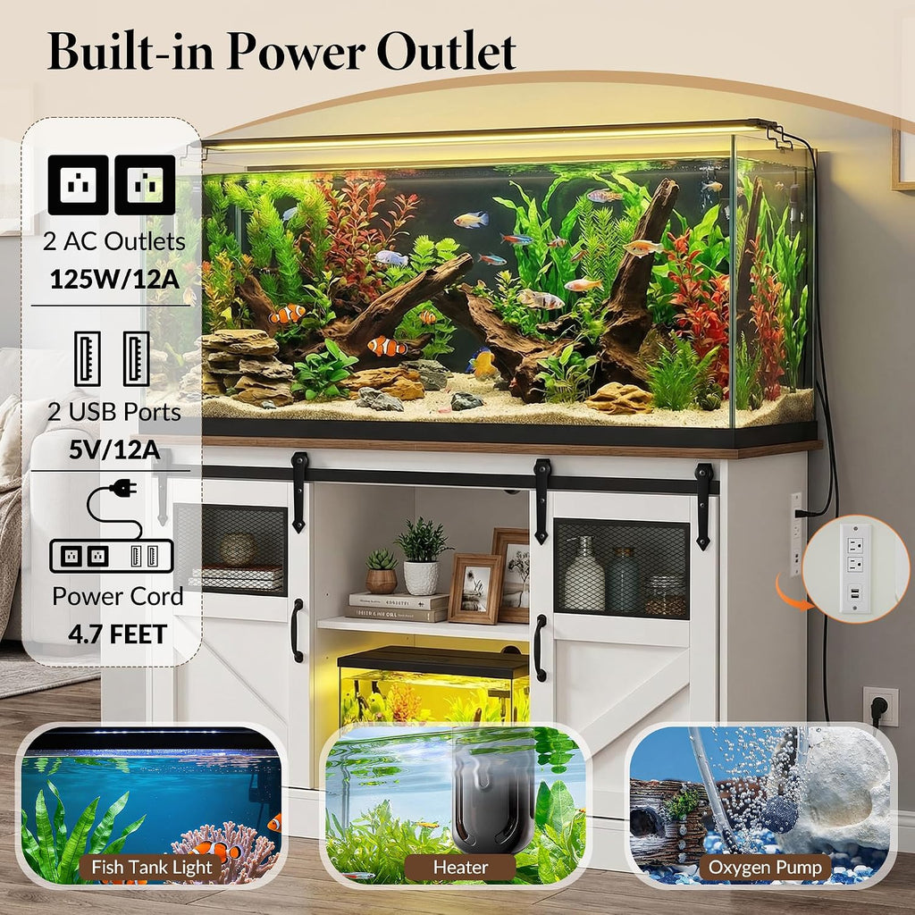 55-75 Gallon Fish Tank Stand with Power Outlet, White Aquarium Stand