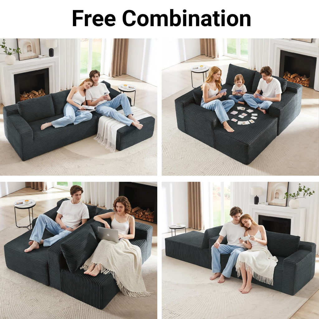 97" Cloud Sectional Couch, Modern Modular Sectional Sofa with Deep Seat, Corduroy Boneless Couches with L-Shape Chaise