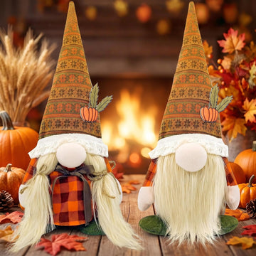 Fall Decorations - Thanksgiving Pumpkin Gnomes Decor - Set of 2