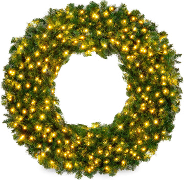 60in Large Artificial Pre-Lit Fir Christmas Wreath Holiday Accent Decoration w/ 300 LED Lights, 930 PVC Tips