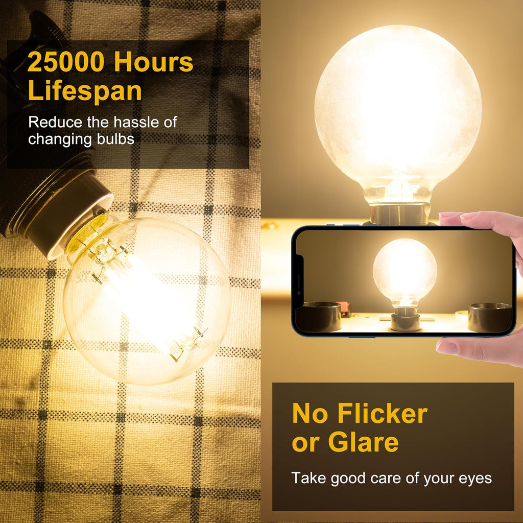 G16.5 Led Bulb, Small Round Edison Light Bulbs, Dimmable E12 Globe Clear Vanity Light Bulbs, 5w 4000k Vintage LED