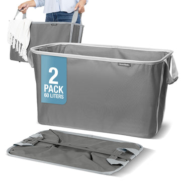 Collapsible Laundry Baskets, 60L 2 Pack, 55 lb, Pop-Up, Charcoal